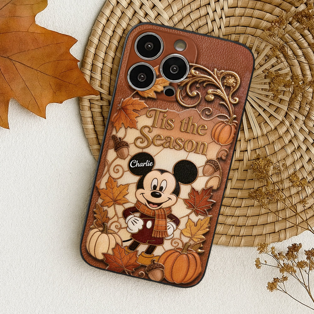 Autumn Cartoon Character - Personalized Mouse 3D Embossed Leather Phone Case