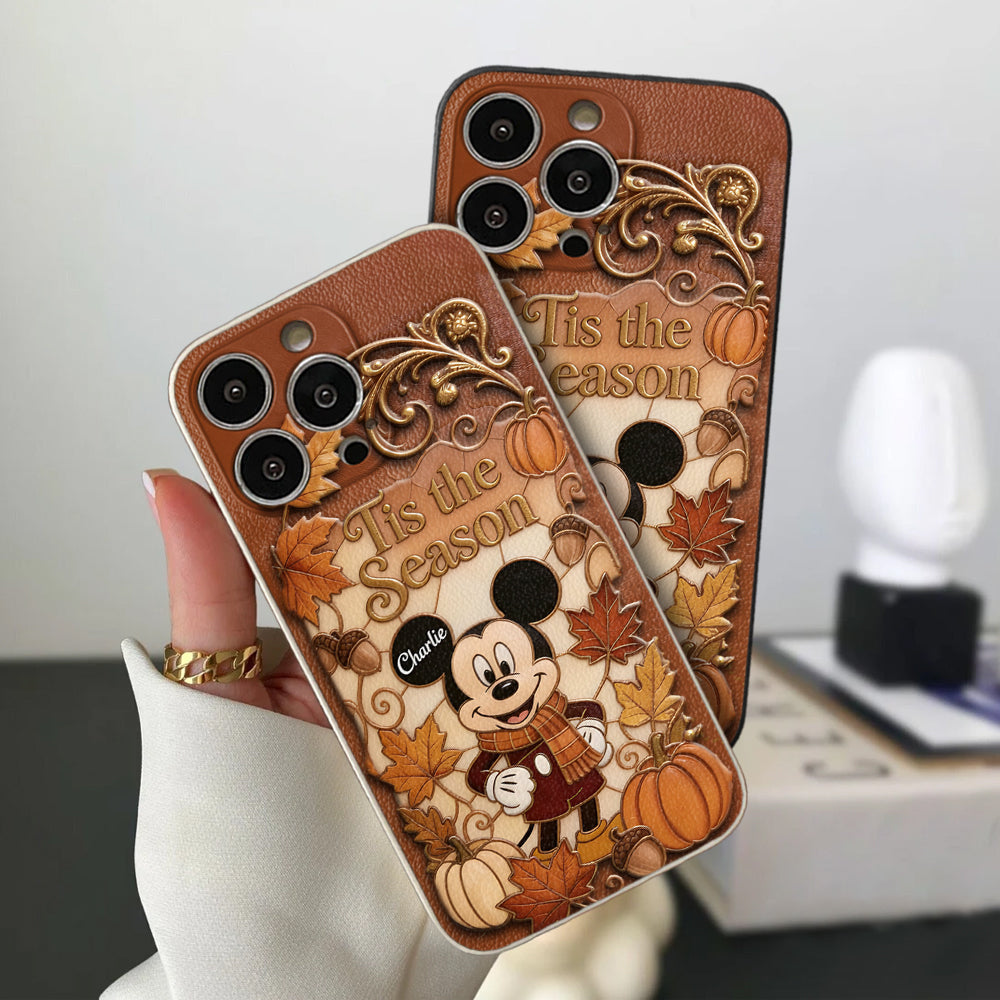 Autumn Cartoon Character - Personalized Mouse 3D Embossed Leather Phone Case