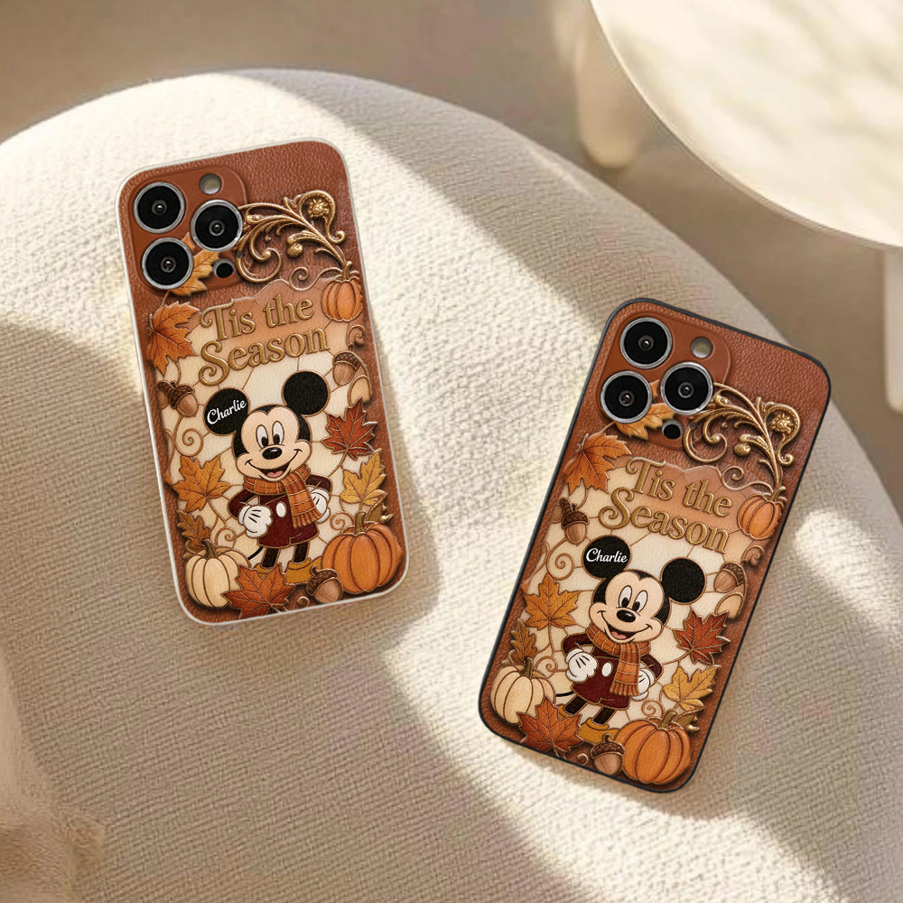 Autumn Cartoon Character - Personalized Mouse 3D Embossed Leather Phone Case