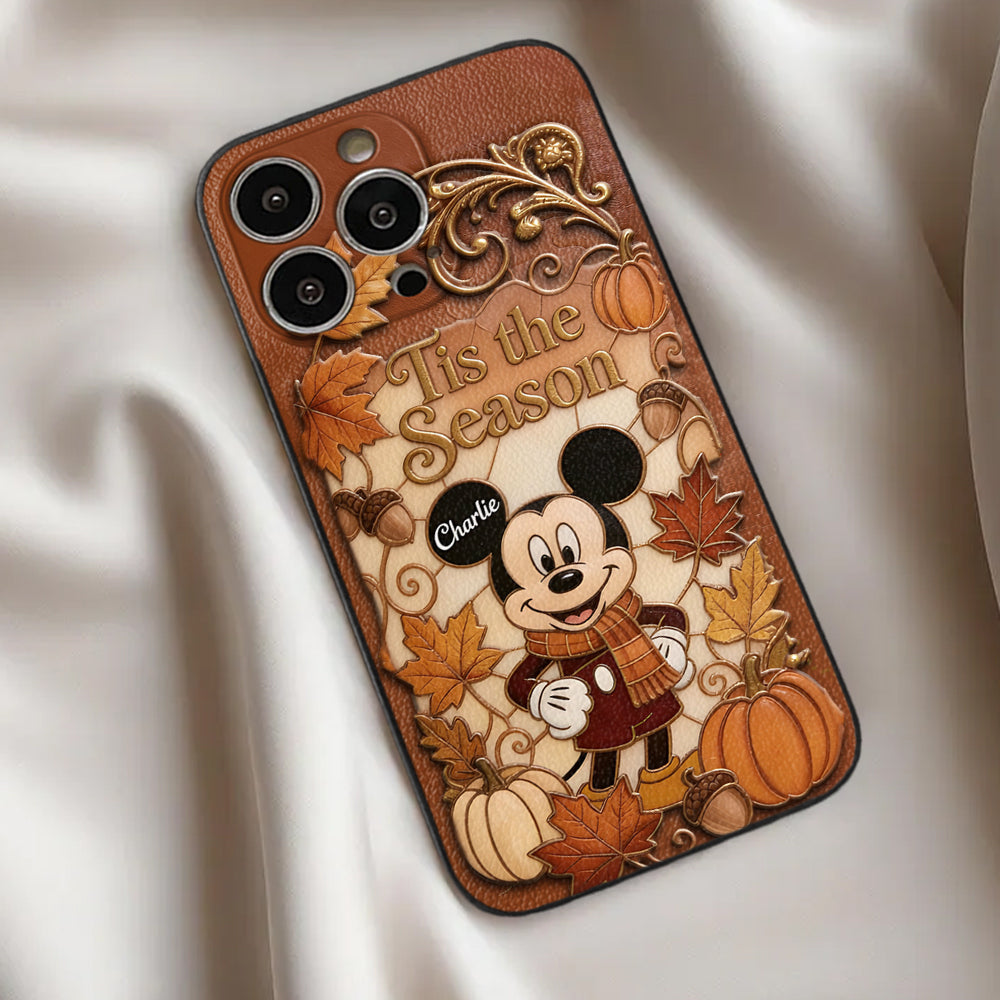 Autumn Cartoon Character - Personalized Mouse 3D Embossed Leather Phone Case
