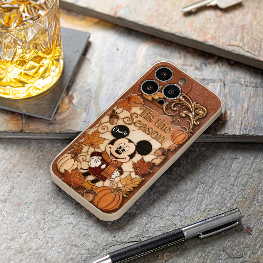 Autumn Cartoon Character - Personalized Mouse 3D Embossed Leather Phone Case