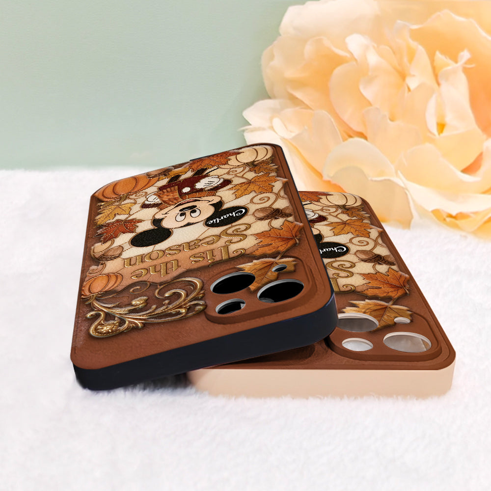 Autumn Cartoon Character - Personalized Mouse 3D Embossed Leather Phone Case