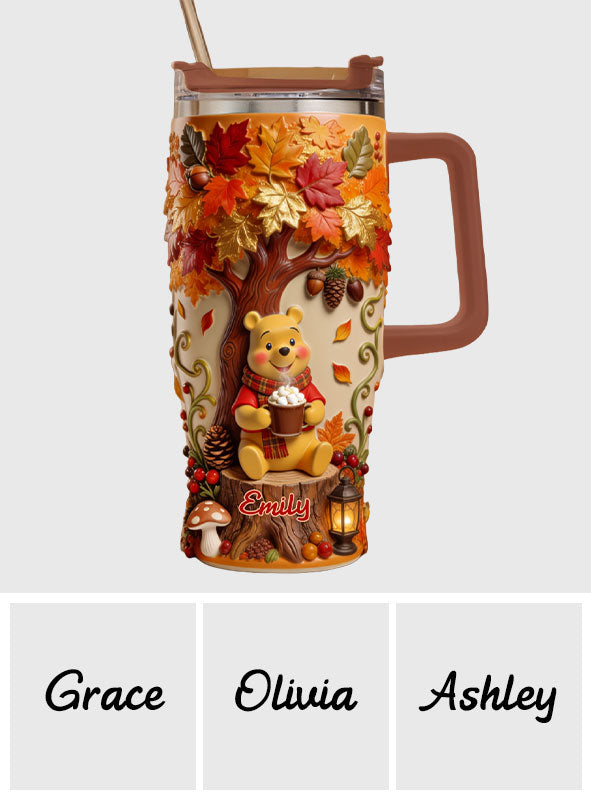 Fall Vibes - Personalized Yellow Bear Tumbler With Plush Charm