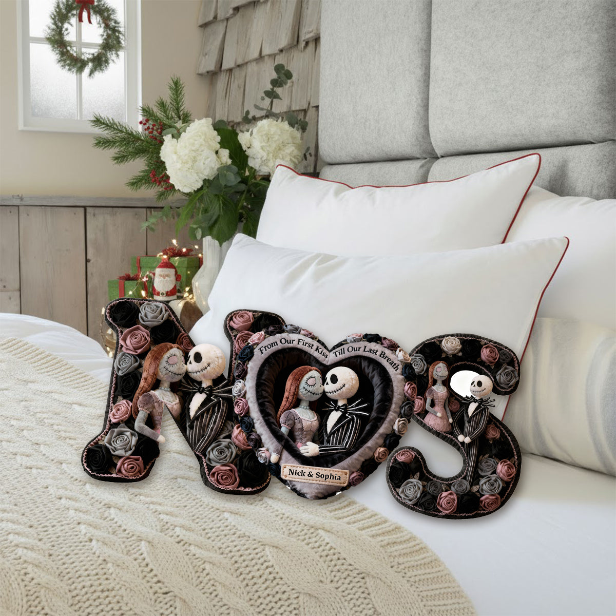 From Our First Kiss - Personalized Nightmare Faux Fur Shaped Pillow
