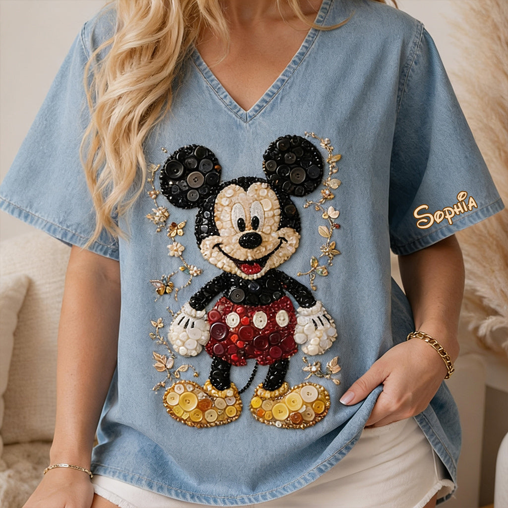 Button Mouse Friends Art Styled Shirt - Personalized Mouse Fully Printed V-Neck T-Shirt