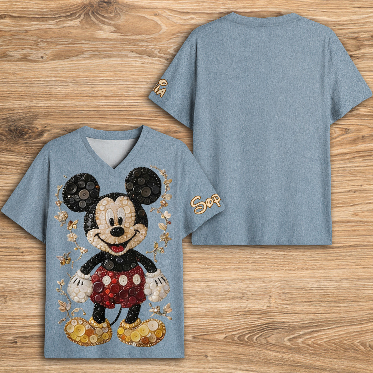 Button Mouse Friends Art Styled Shirt - Personalized Mouse Fully Printed V-Neck T-Shirt