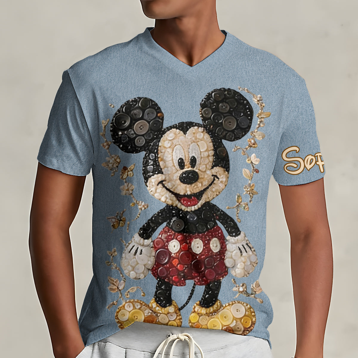 Button Mouse Friends Art Styled Shirt - Personalized Mouse Fully Printed V-Neck T-Shirt