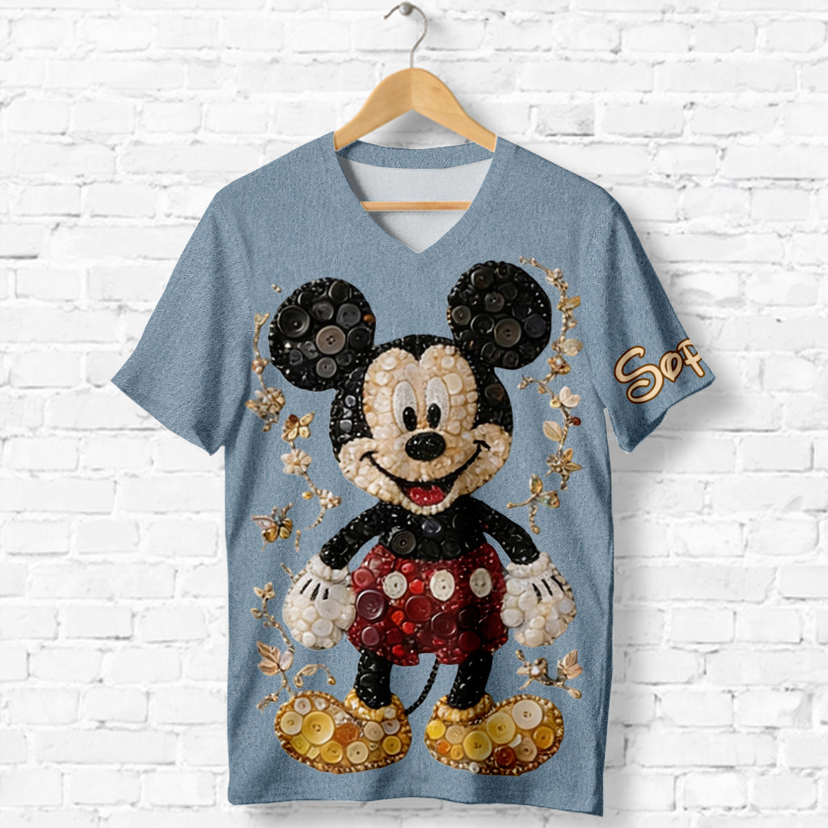 Button Mouse Friends Art Styled Shirt - Personalized Mouse Fully Printed V-Neck T-Shirt