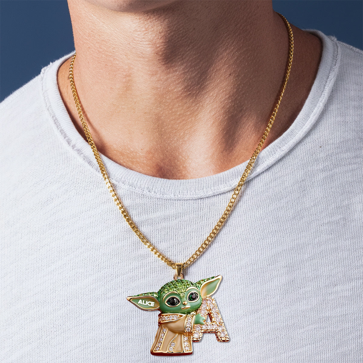 Galaxy Character Holding Love Letter - Personalized The Force Shaped Metal Pendant Necklace