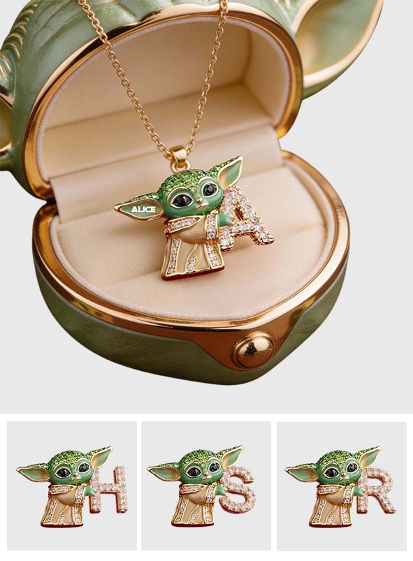 Galaxy Character Holding Love Letter - Personalized The Force Shaped Metal Pendant Necklace