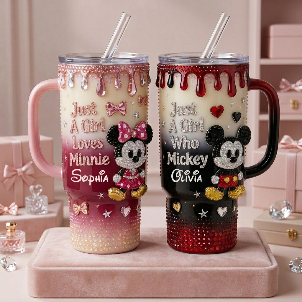 Just A Girl Who Loves The Mouses - Personalized Mouse Tumbler With Handle