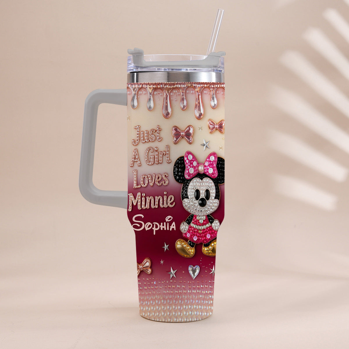 Just A Girl Who Loves The Mouses - Personalized Mouse Tumbler With Handle