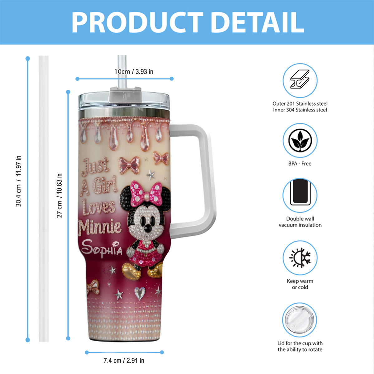 Just A Girl Who Loves The Mouses - Personalized Mouse Tumbler With Handle