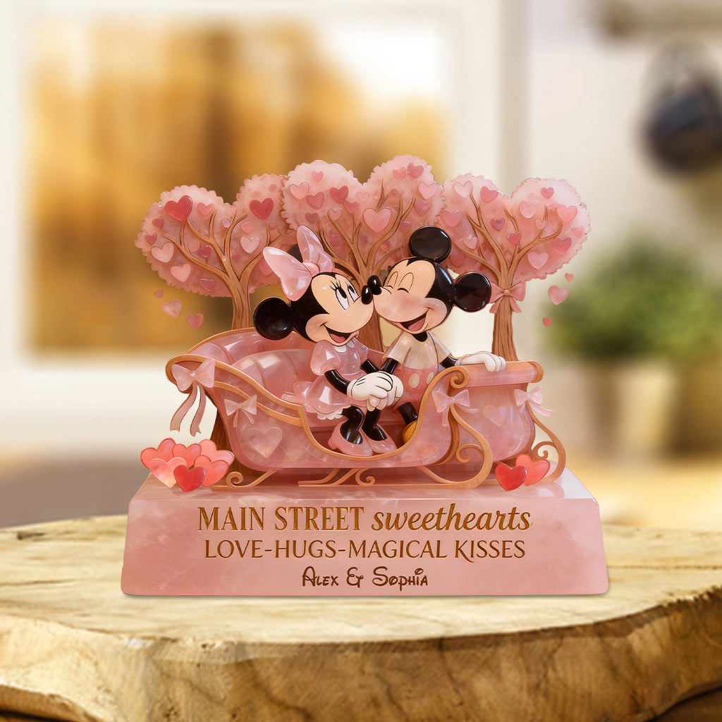 Main Street Sweetheats Love Hugs Magical Kisses Pink Rose - Personalized Mouse Custom Shaped Acrylic Plaque