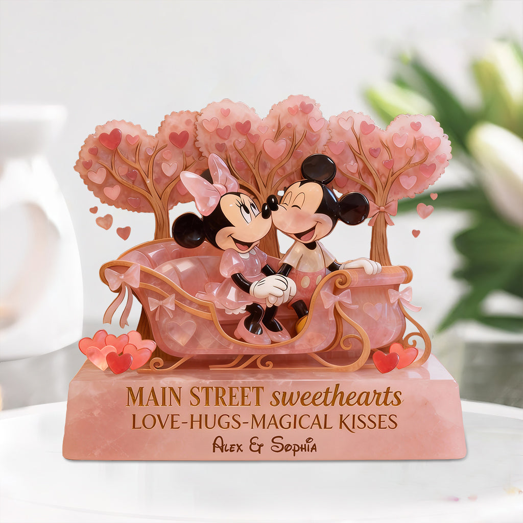 Main Street Sweetheats Love Hugs Magical Kisses Pink Rose - Personalized Mouse Custom Shaped Acrylic Plaque