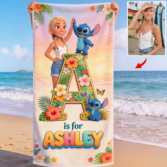 Ohana Alphabet Custom From Photo - Personalized Ohana Quick-dry Beach Towel/ Bath Towel