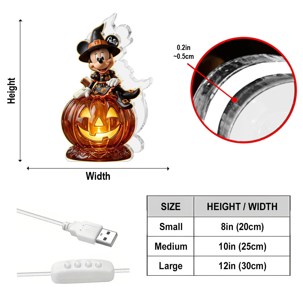 Pumpkin And Witch Cover Cartoon Character - Personalized Mouse Acrylic LED Night Light