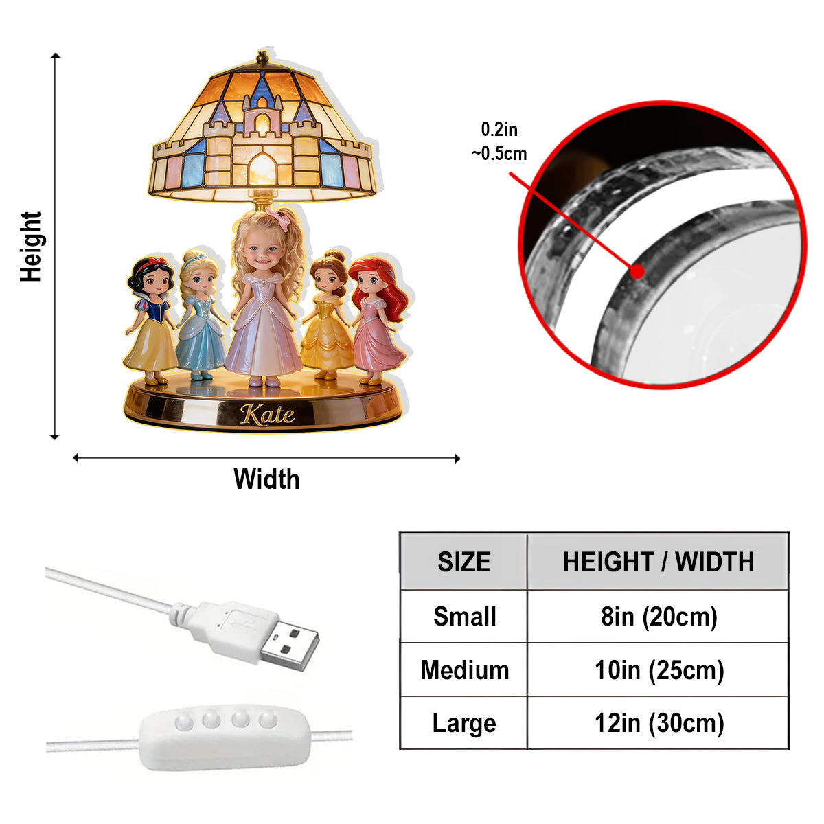 Princesses - Personalized Beautiful Princess Acrylic LED Night Light