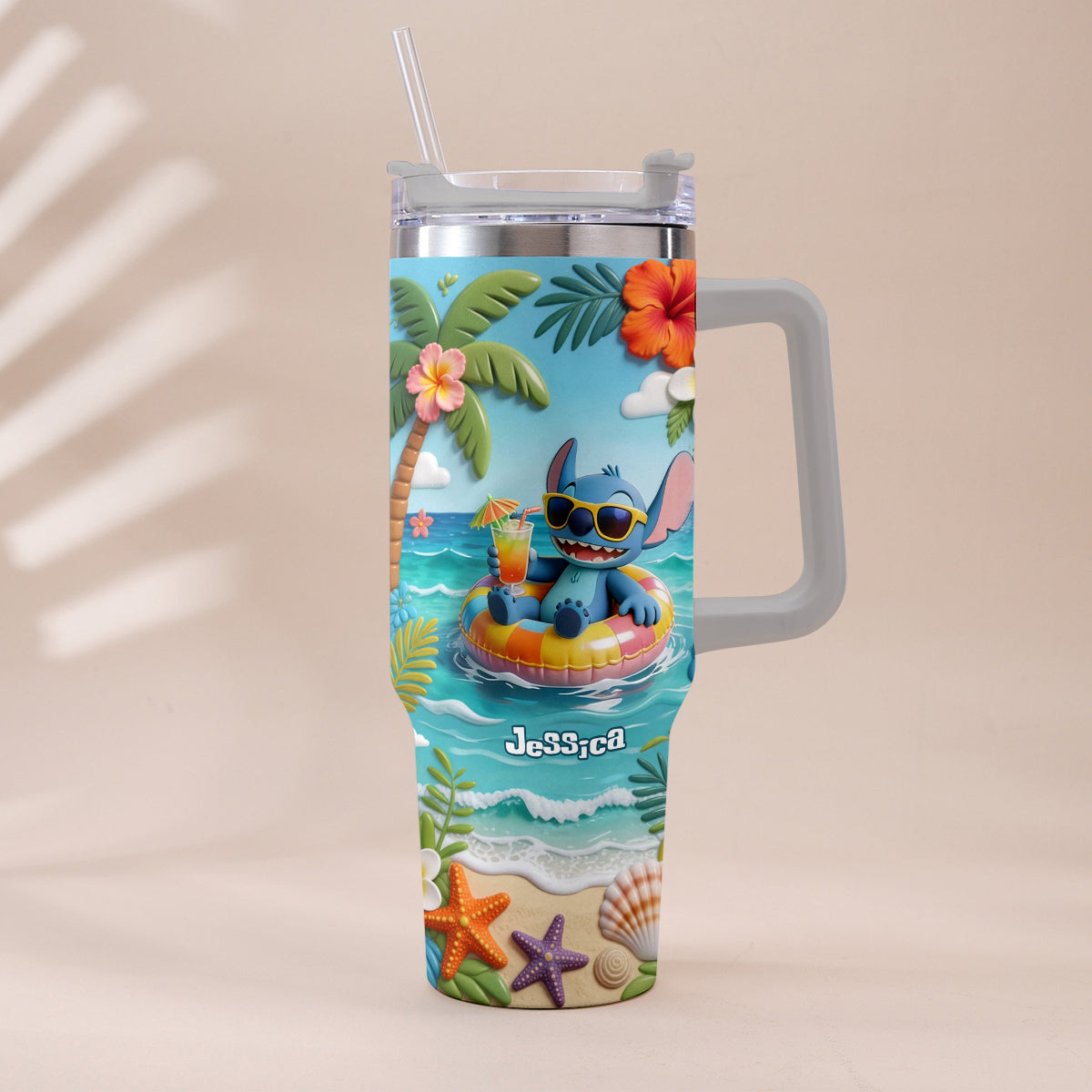 Blue Monster Summer Vibes - Personalized Ohana Tumbler With Plush Charm
