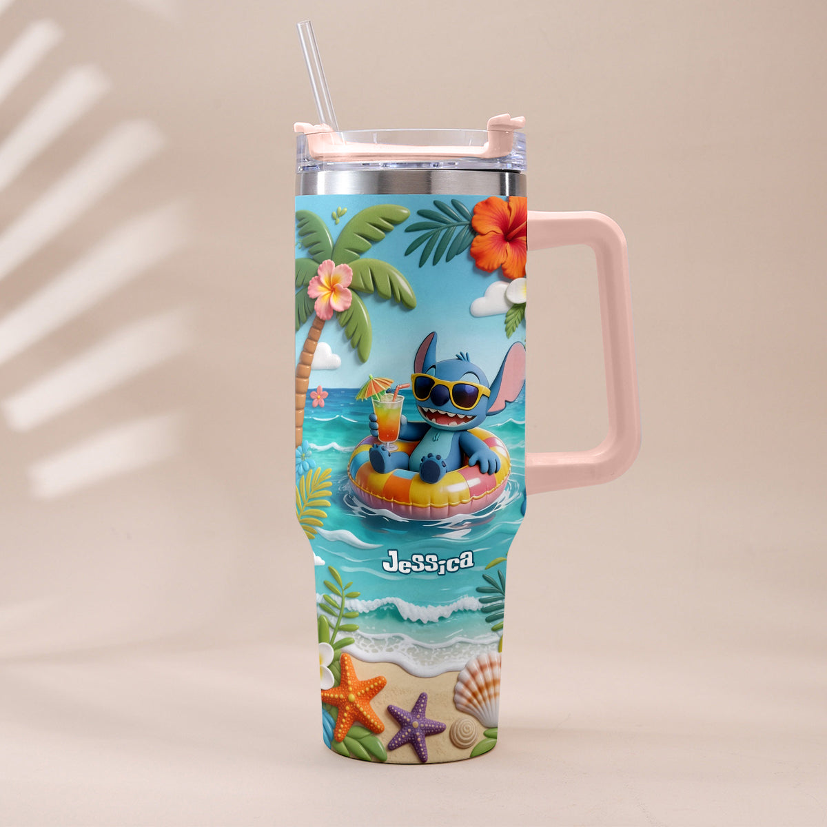 Blue Monster Summer Vibes - Personalized Ohana Tumbler With Plush Charm