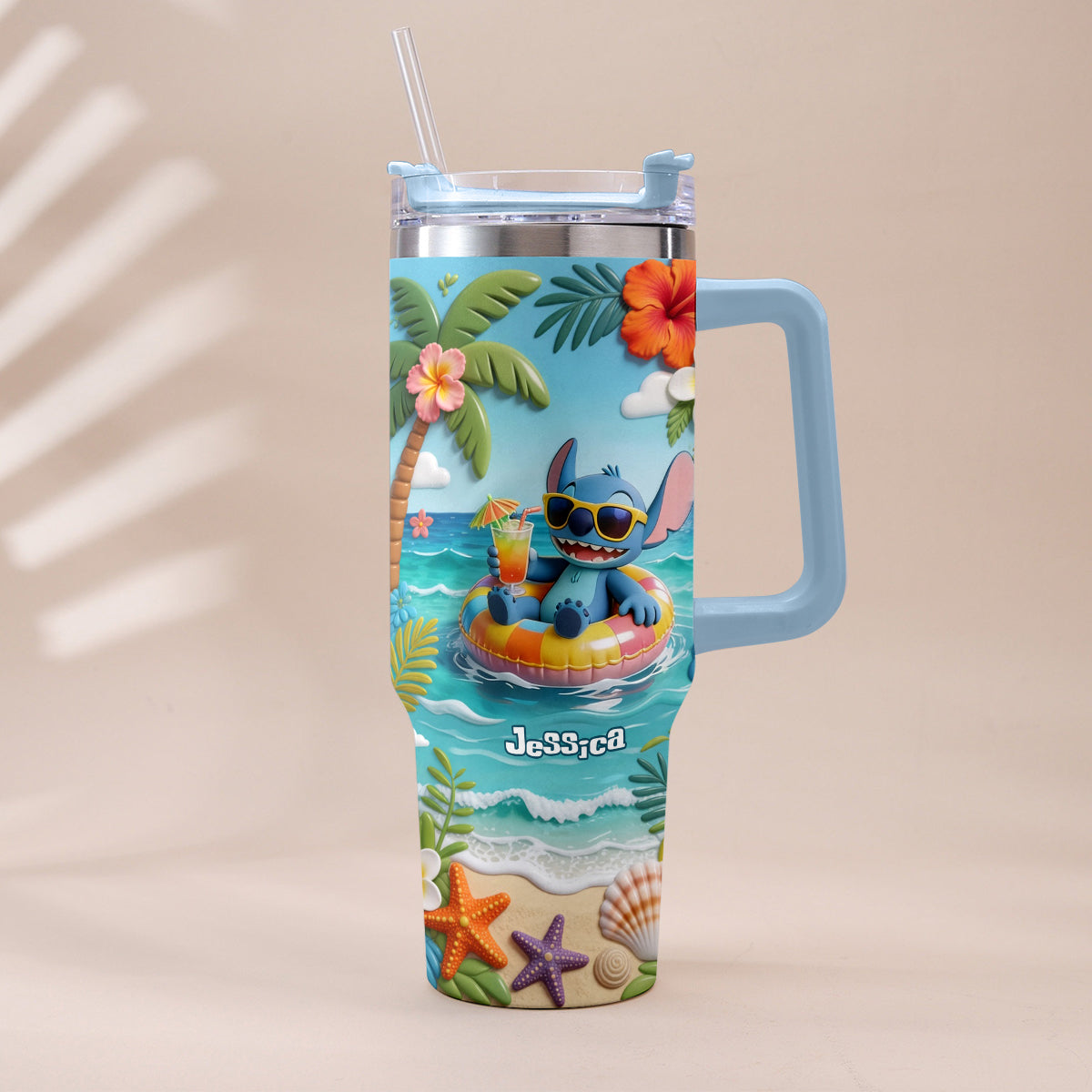 Blue Monster Summer Vibes - Personalized Ohana Tumbler With Plush Charm