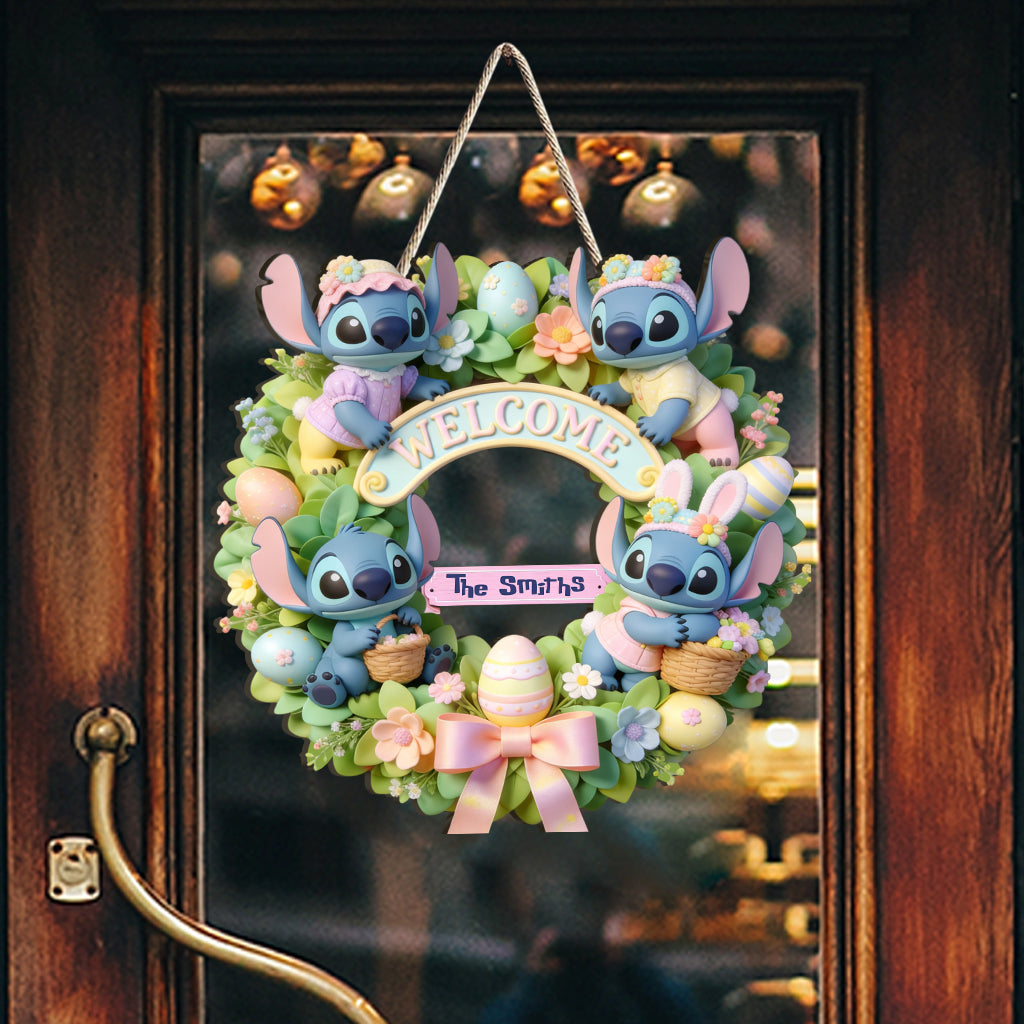 Easter Blue Monster - Personalized Ohana Custom Shaped Wood Sign