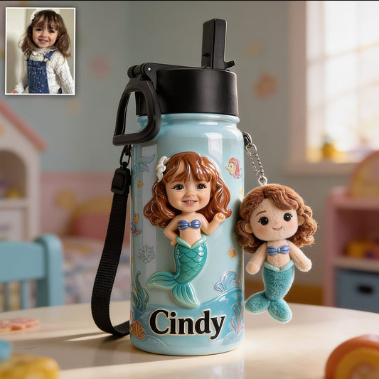 Cute Friends - Personalized Beautiful Princess Kid Bottle With Plush Charm