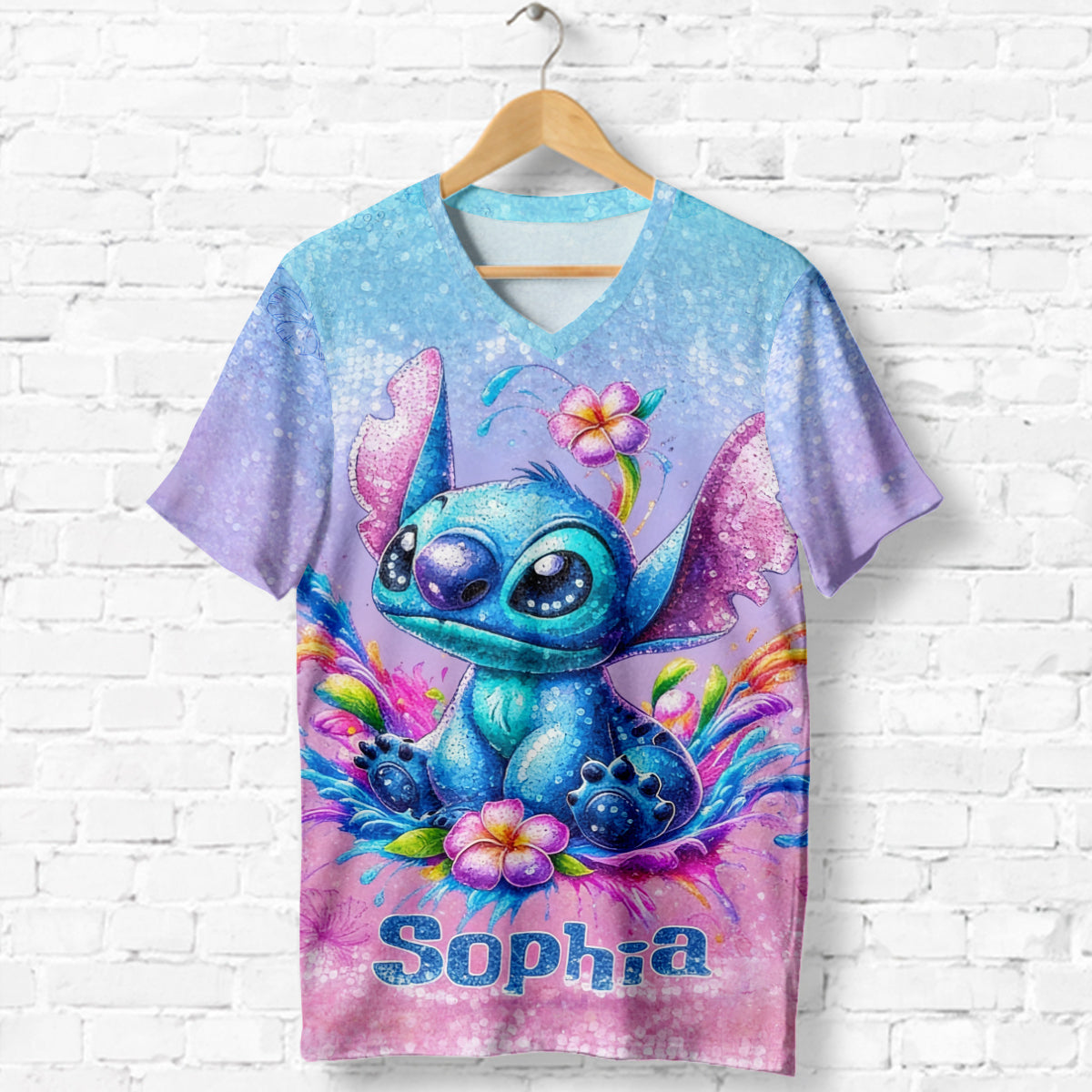 Blue Monster - Personalized Ohana Fully Printed V-Neck T-Shirt