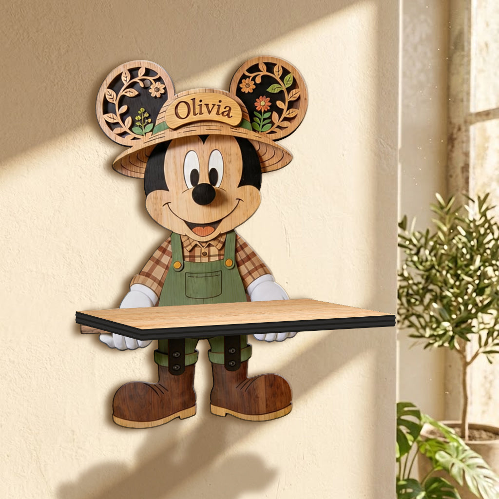 Cartoon Mouse Garden - Personalized Mouse Wooden Floating Shelf