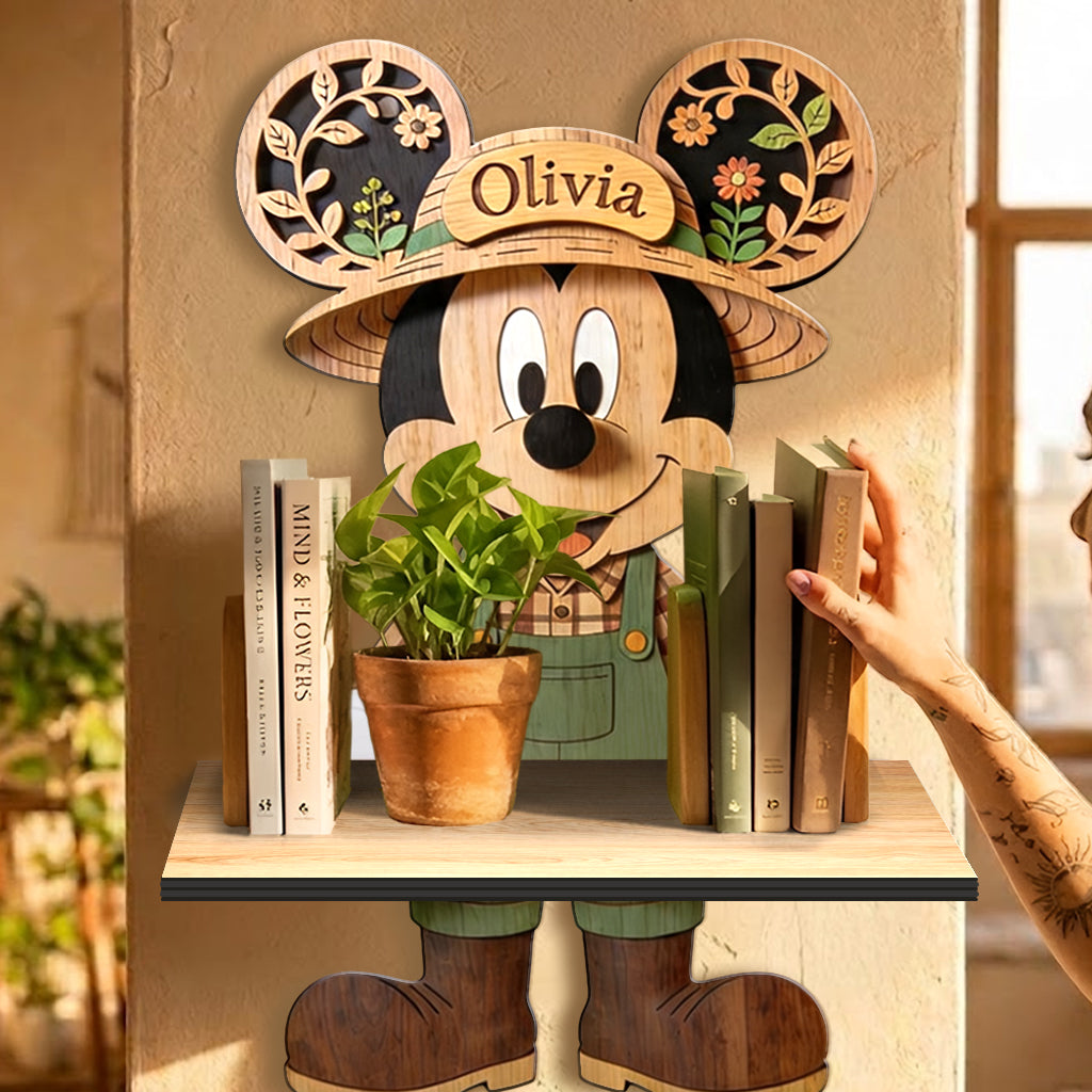 Cartoon Mouse Garden - Personalized Mouse Wooden Floating Shelf