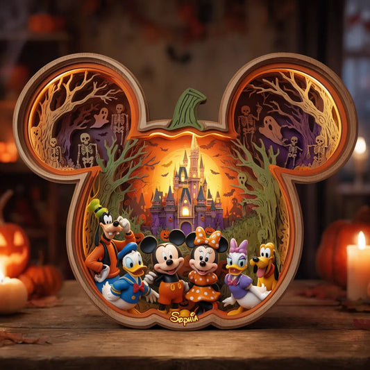 Spooky Night - Personalized Mouse Wooden Light Shadow Box