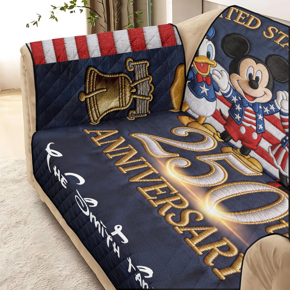 Celebrating 250th Anniversary - Personalized Mouse Quilted Sofa/Couch Cover