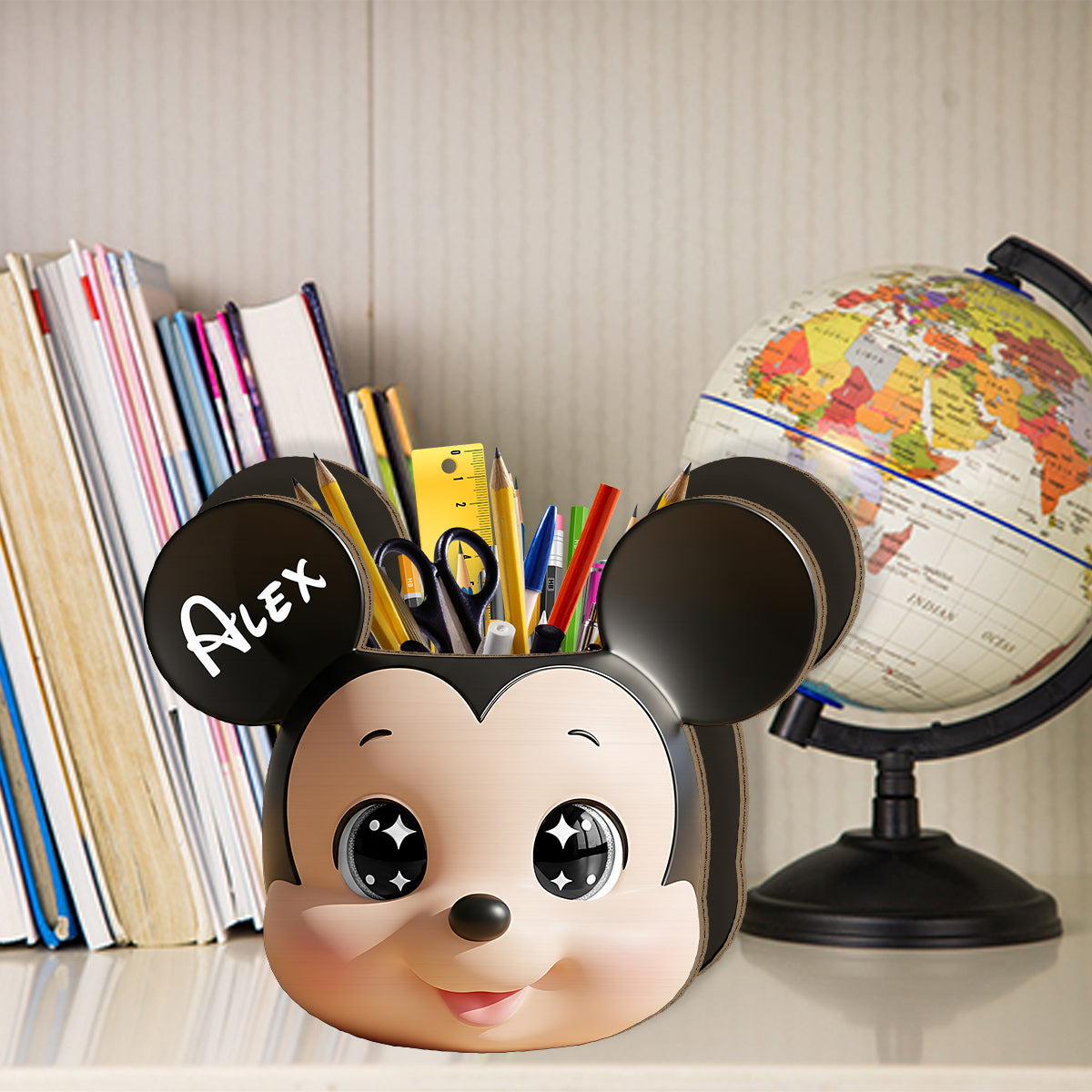 Cute Mouse Head - Personalized Mouse Wooden Pen Holder