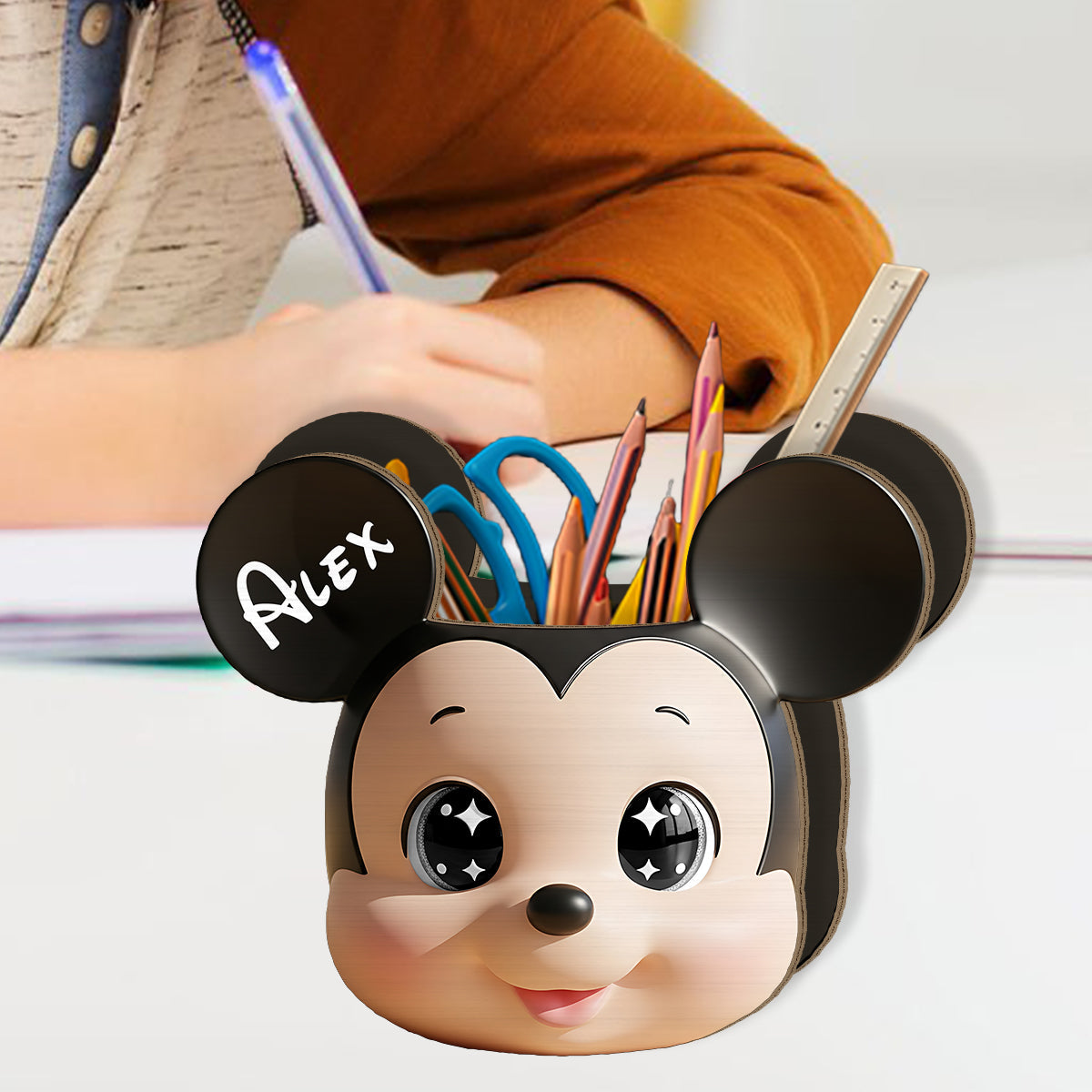 Cute Mouse Head - Personalized Mouse Wooden Pen Holder