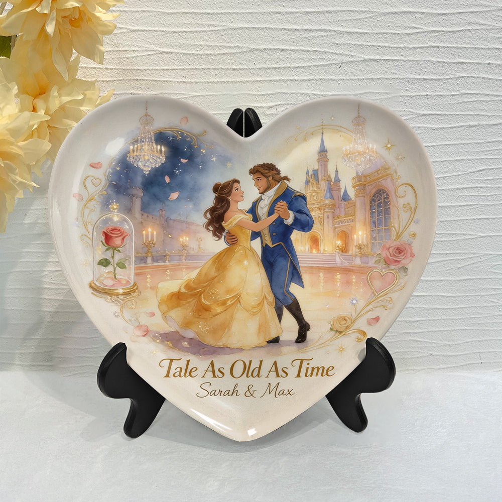 Tale As Old As Time - Personalized Beauty And The Beast Heart Shaped Plate