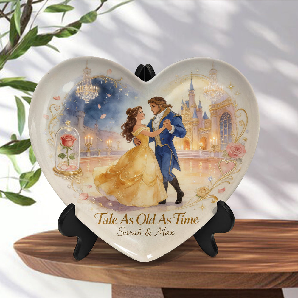 Tale As Old As Time - Personalized Beauty And The Beast Heart Shaped Plate