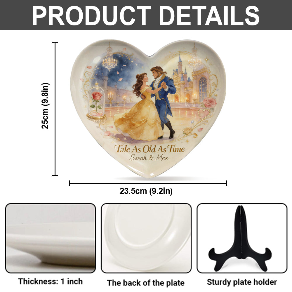 Tale As Old As Time - Personalized Beauty And The Beast Heart Shaped Plate