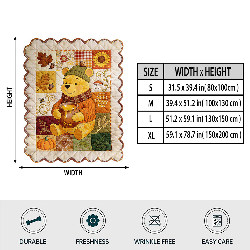 Honey, Leaves & Happy Hearts - Personalized Yellow Bear Shaped Fleece Blanket