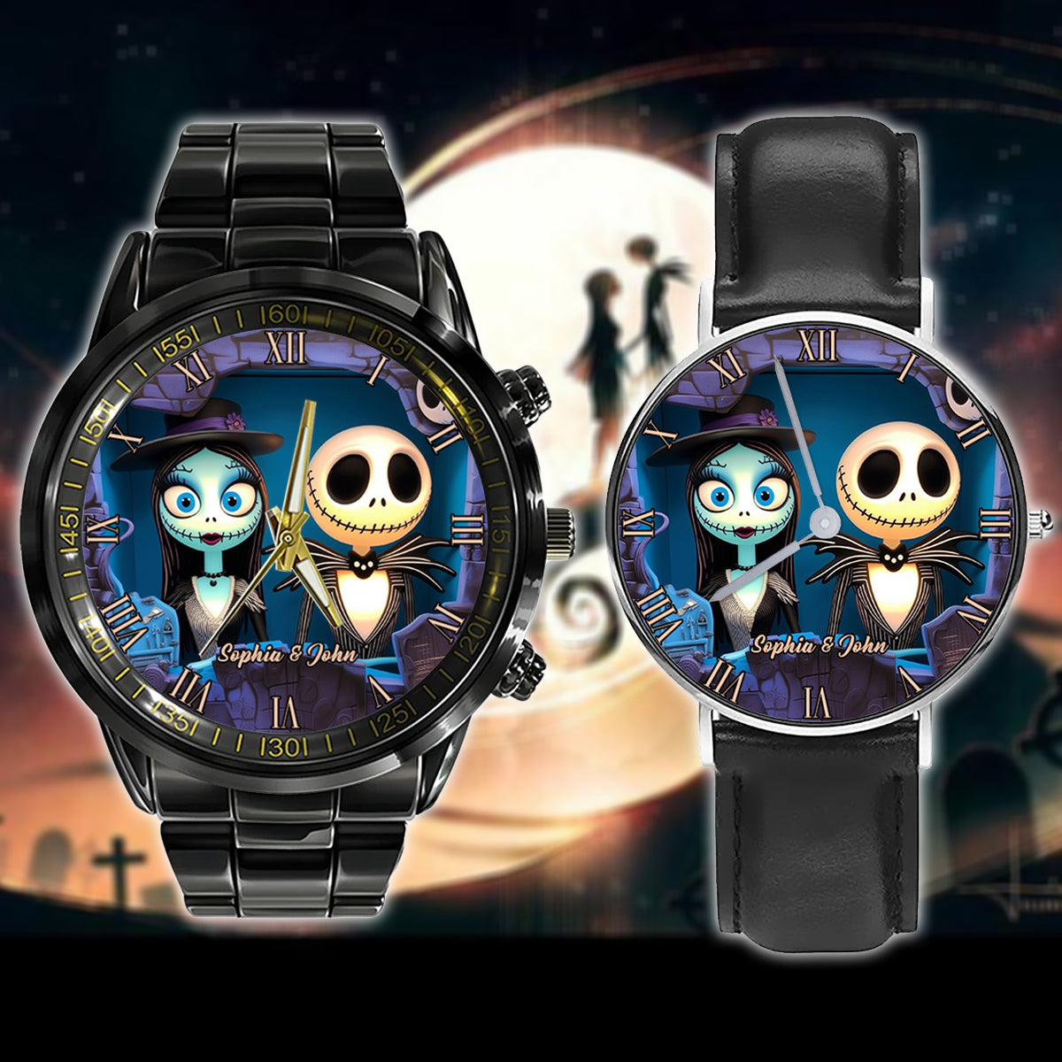 Nighttime Fantasy Couple Custom Name - Personalized Nightmare Hand Watch