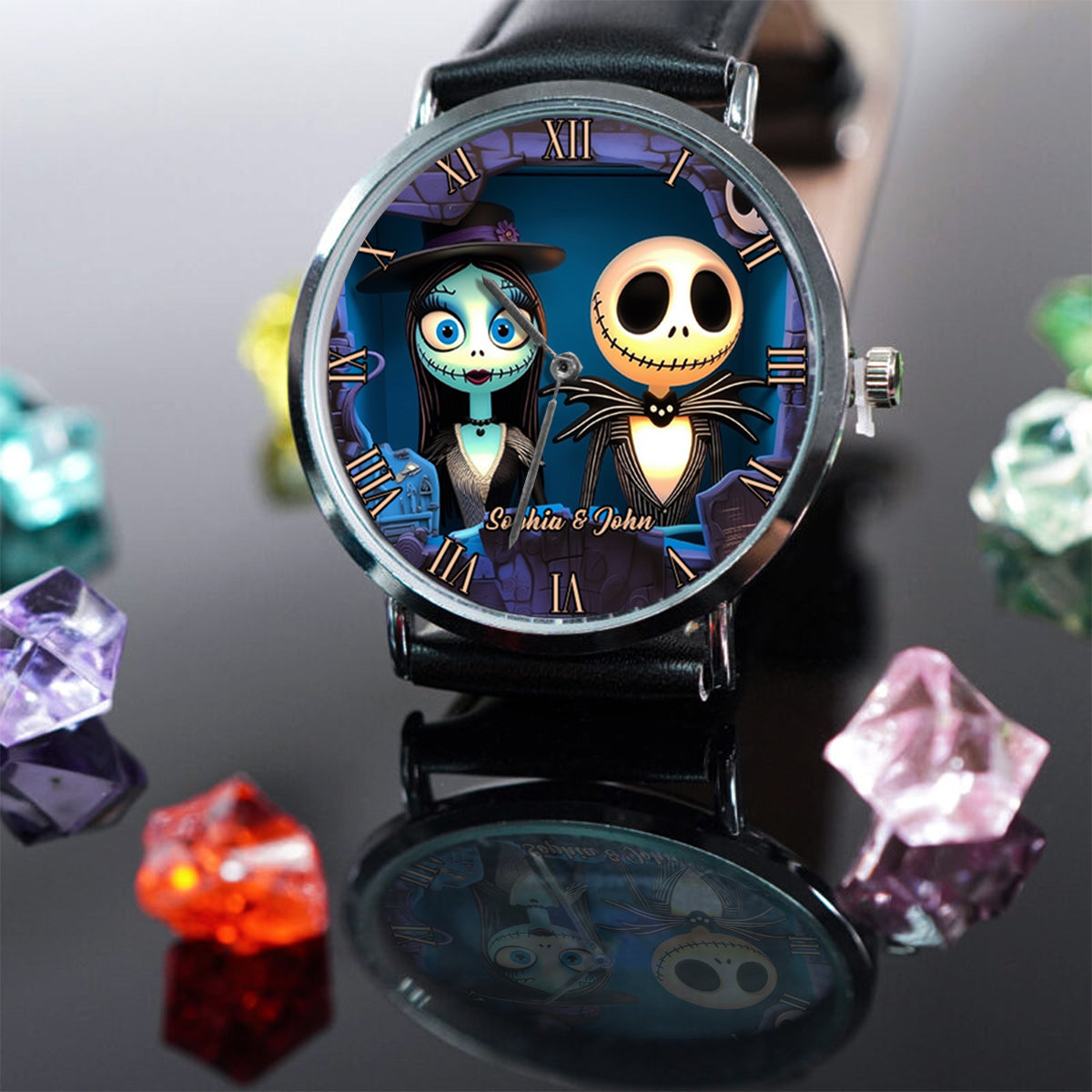 Nighttime Fantasy Couple Custom Name - Personalized Nightmare Hand Watch