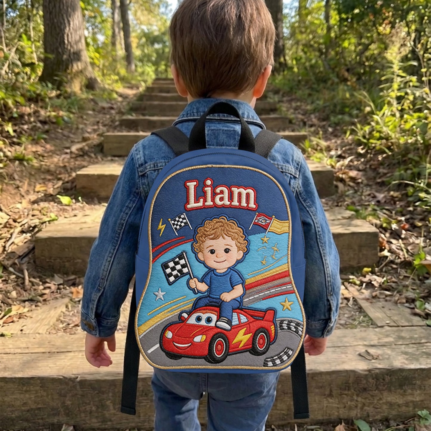 Little Racer - Personalized Racing Lover Changeable Leather Patch Backpack