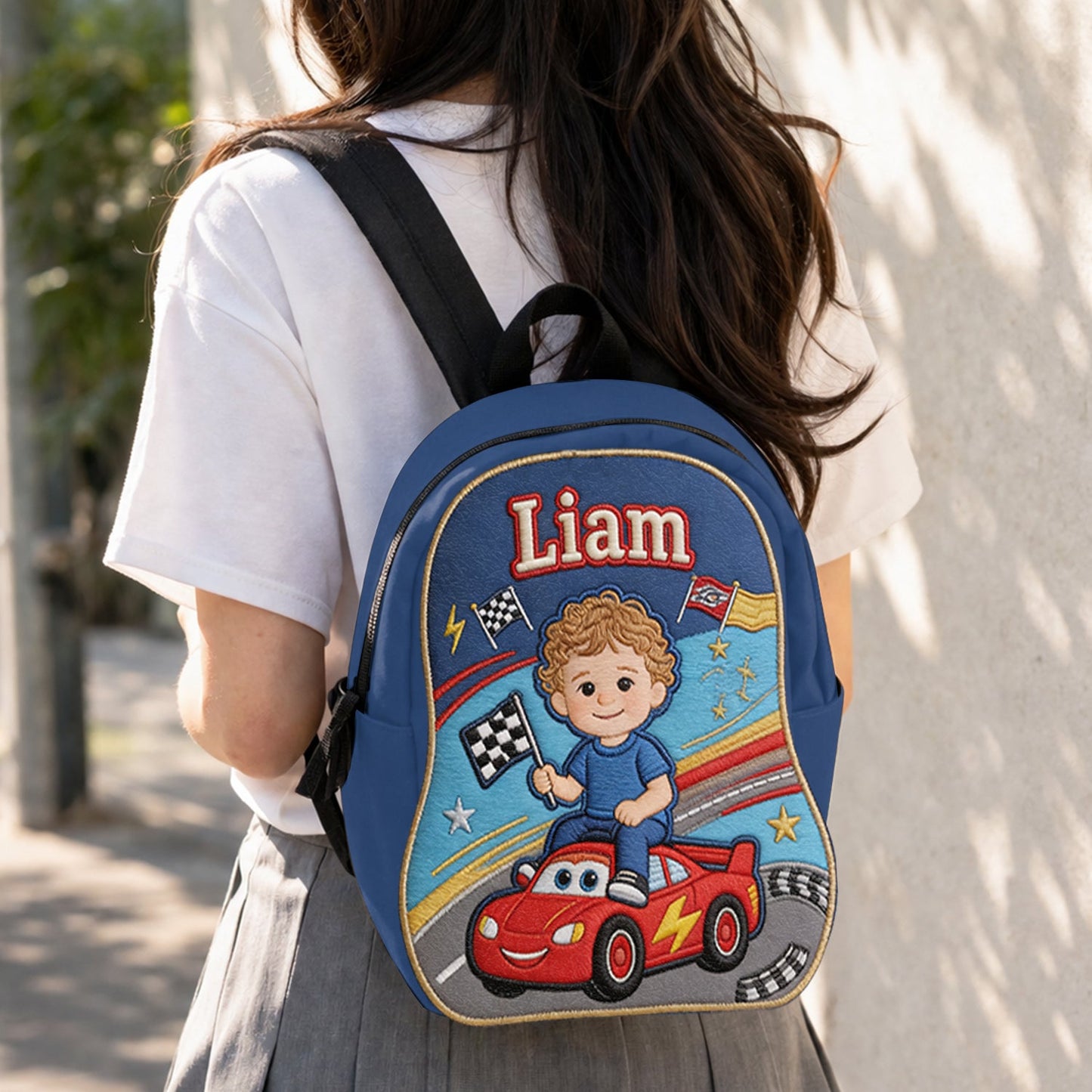 Little Racer - Personalized Racing Lover Changeable Leather Patch Backpack