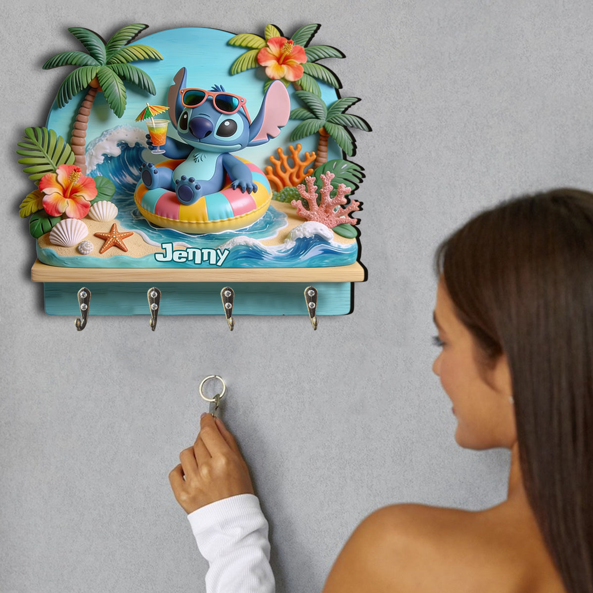 Salty Lil' Beach - Personalized Ohana Custom Shaped Hanging Rack