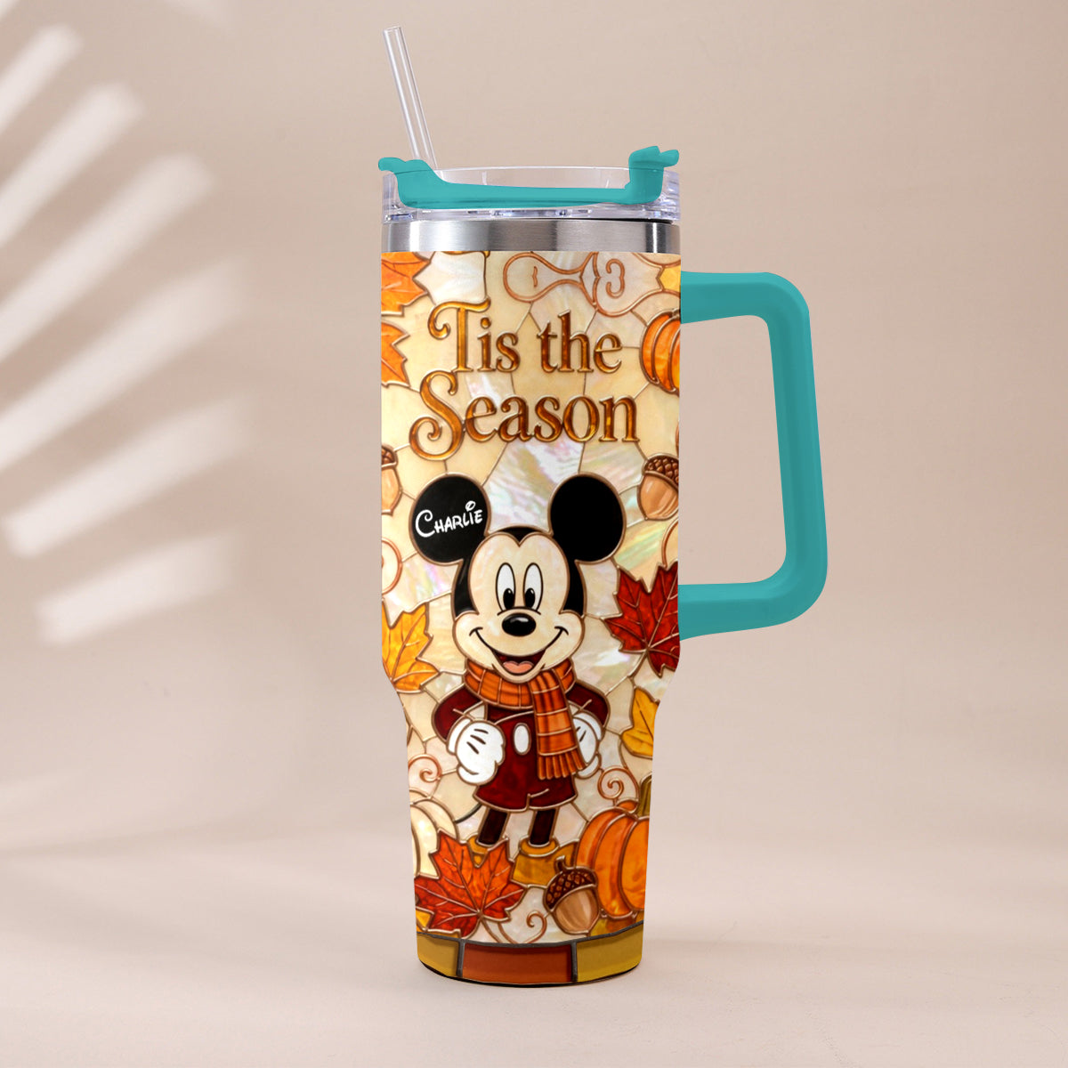 Autumn Cartoon Mouse Character - Personalized Mouse Tumbler With Plush Charm