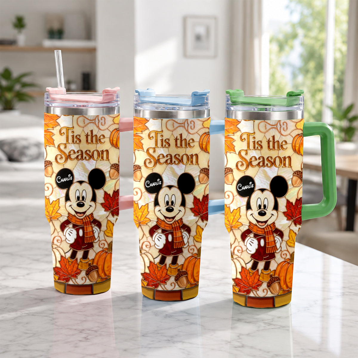 Autumn Cartoon Mouse Character - Personalized Mouse Tumbler With Plush Charm