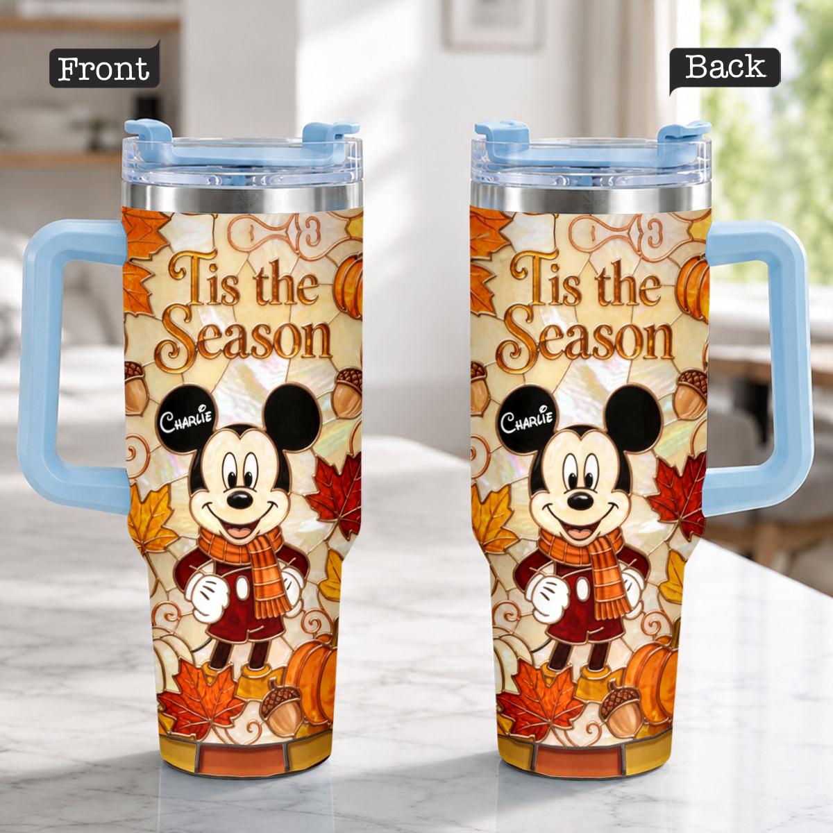 Autumn Cartoon Mouse Character - Personalized Mouse Tumbler With Plush Charm