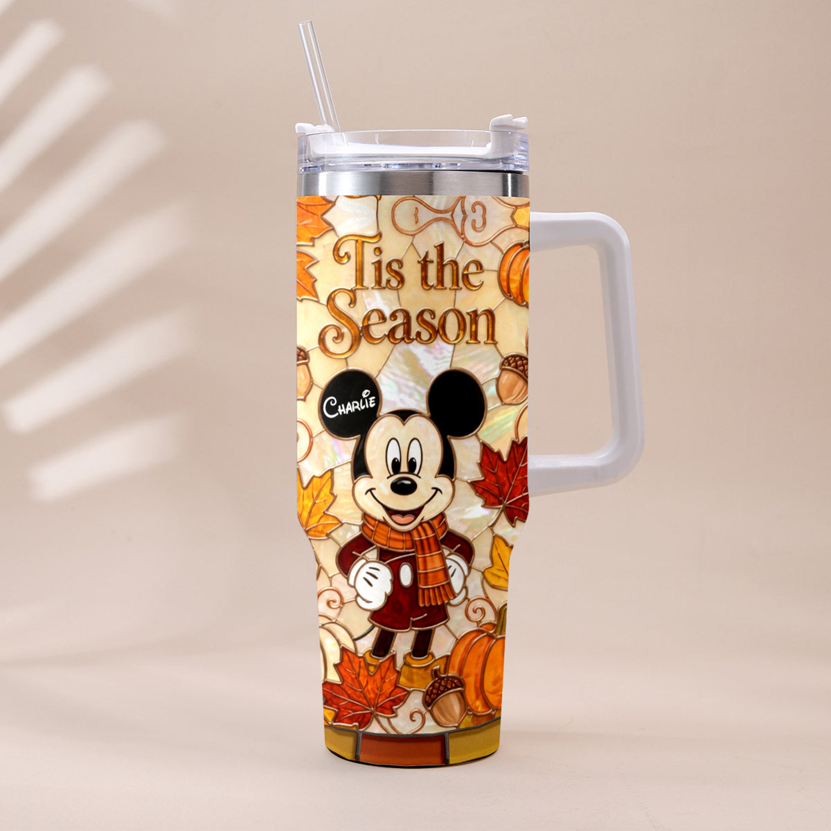 Autumn Cartoon Mouse Character - Personalized Mouse Tumbler With Plush Charm