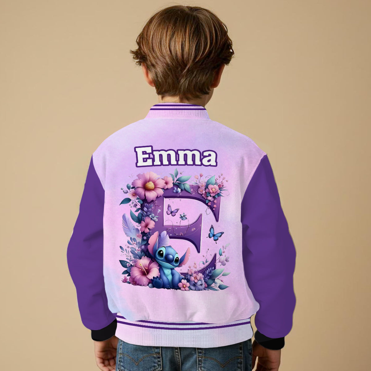 Blue Ohana Alphabet Letter Custom Name - Personalized Ohana Varsity Jacket