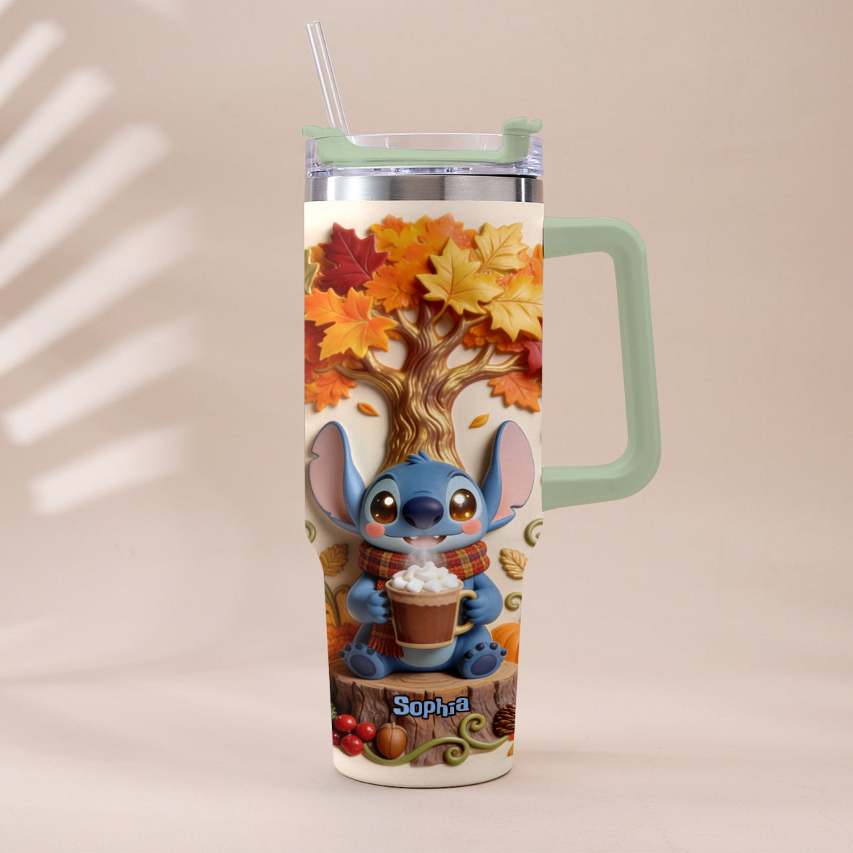 Fall Vibes - Personalized Ohana Tumbler With Plush Charm