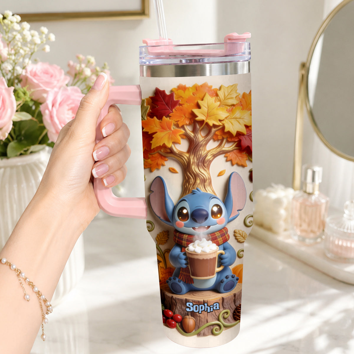 Fall Vibes - Personalized Ohana Tumbler With Plush Charm